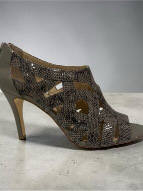 Calvin Klein- Women's Taupe Snakeskin Cutout Heel Sandal